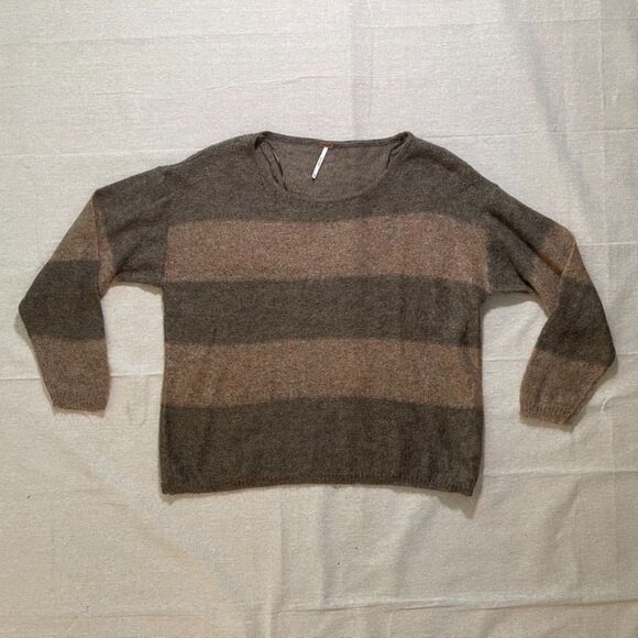 Free People | Brown Striped Lightweight Oversized Mohair Blend Sweater | XS - Picture 1 of 5